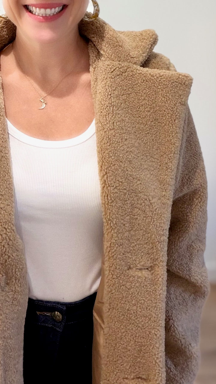 Manteau effet mouton - Camel