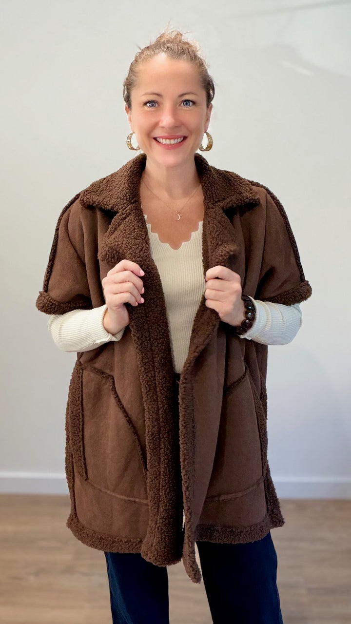 Gilet long sans manches Marron