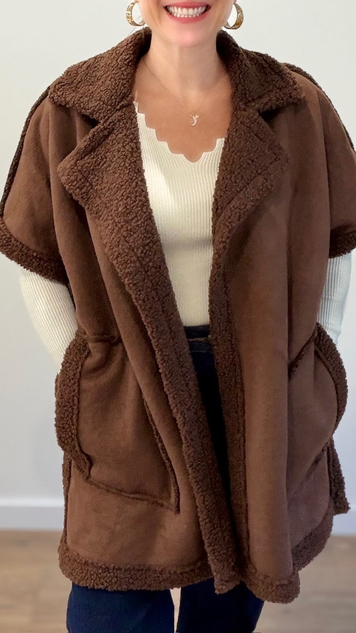 Gilet long sans manches Marron