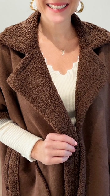 Gilet long sans manches Marron