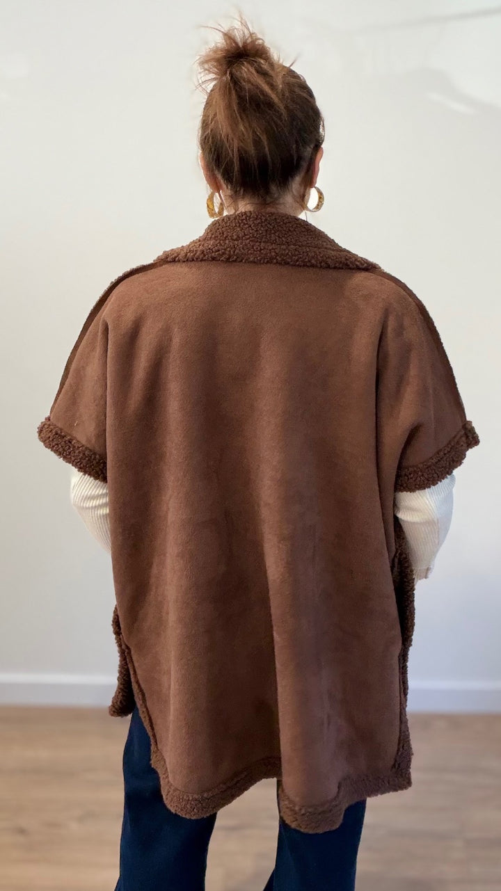 Gilet long sans manches Marron