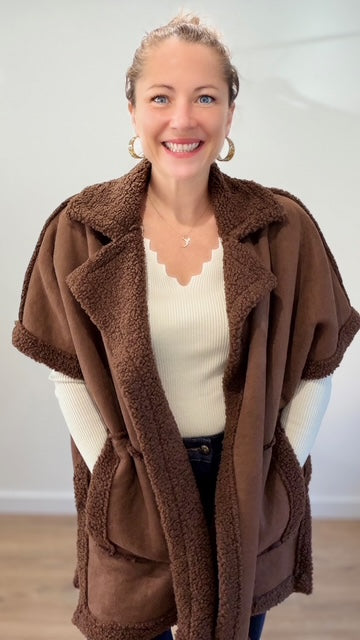 Gilet long sans manches Marron