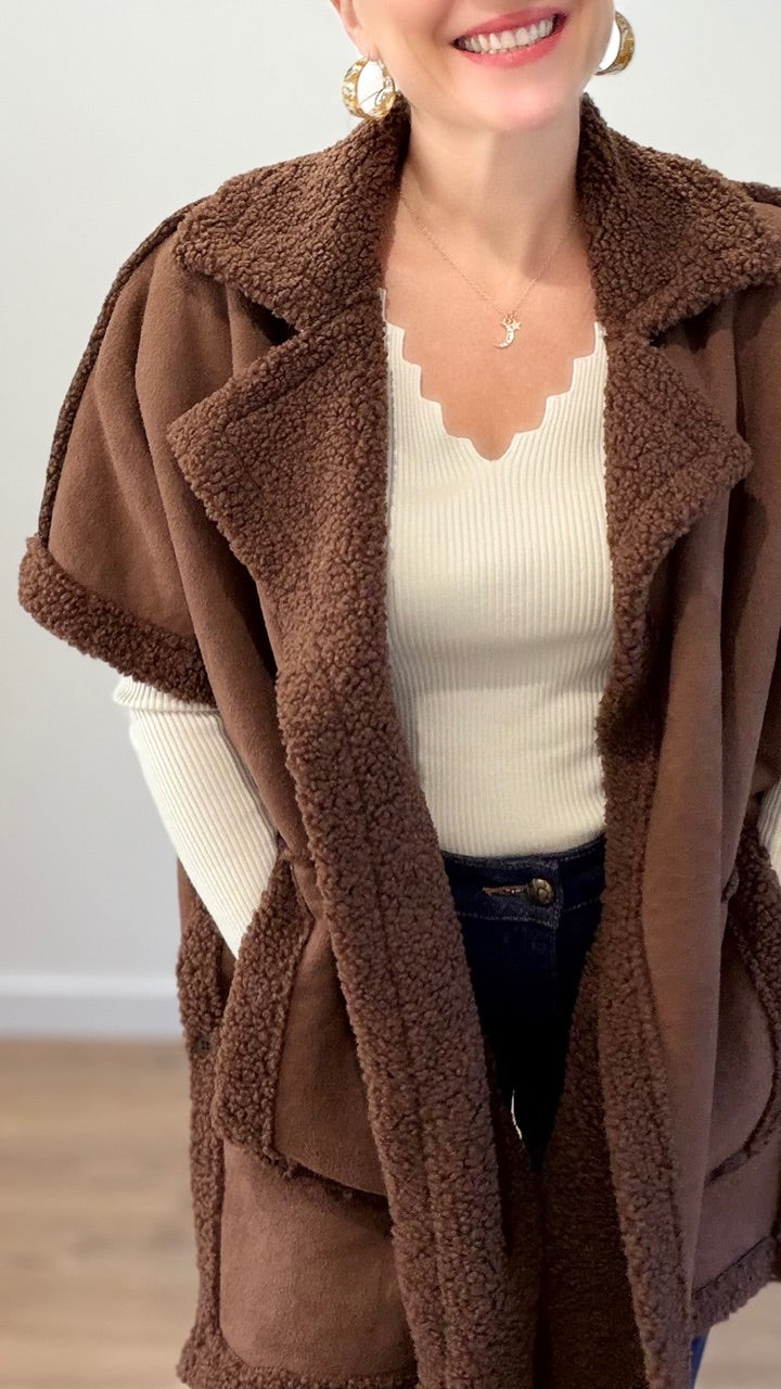 Gilet long sans manches Marron