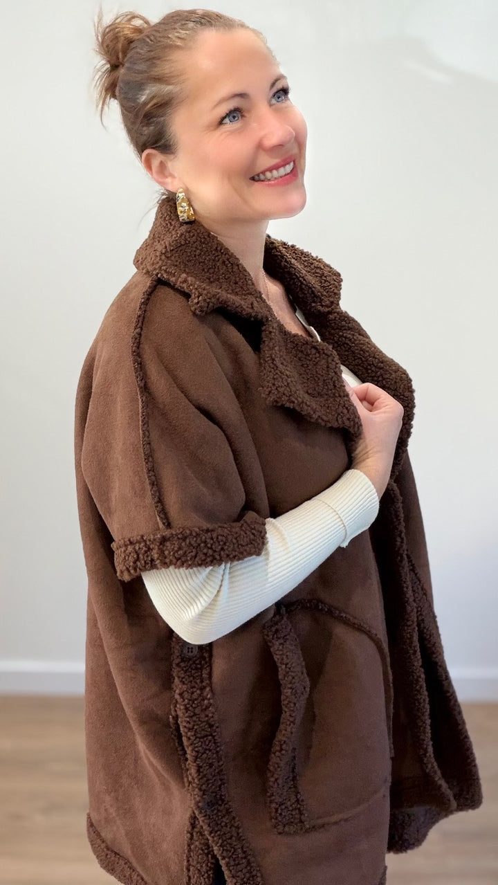 Gilet long sans manches Marron