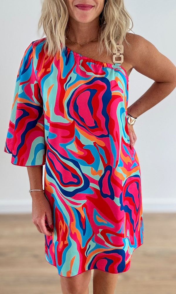 Robe asymétrique fleurie multicolore