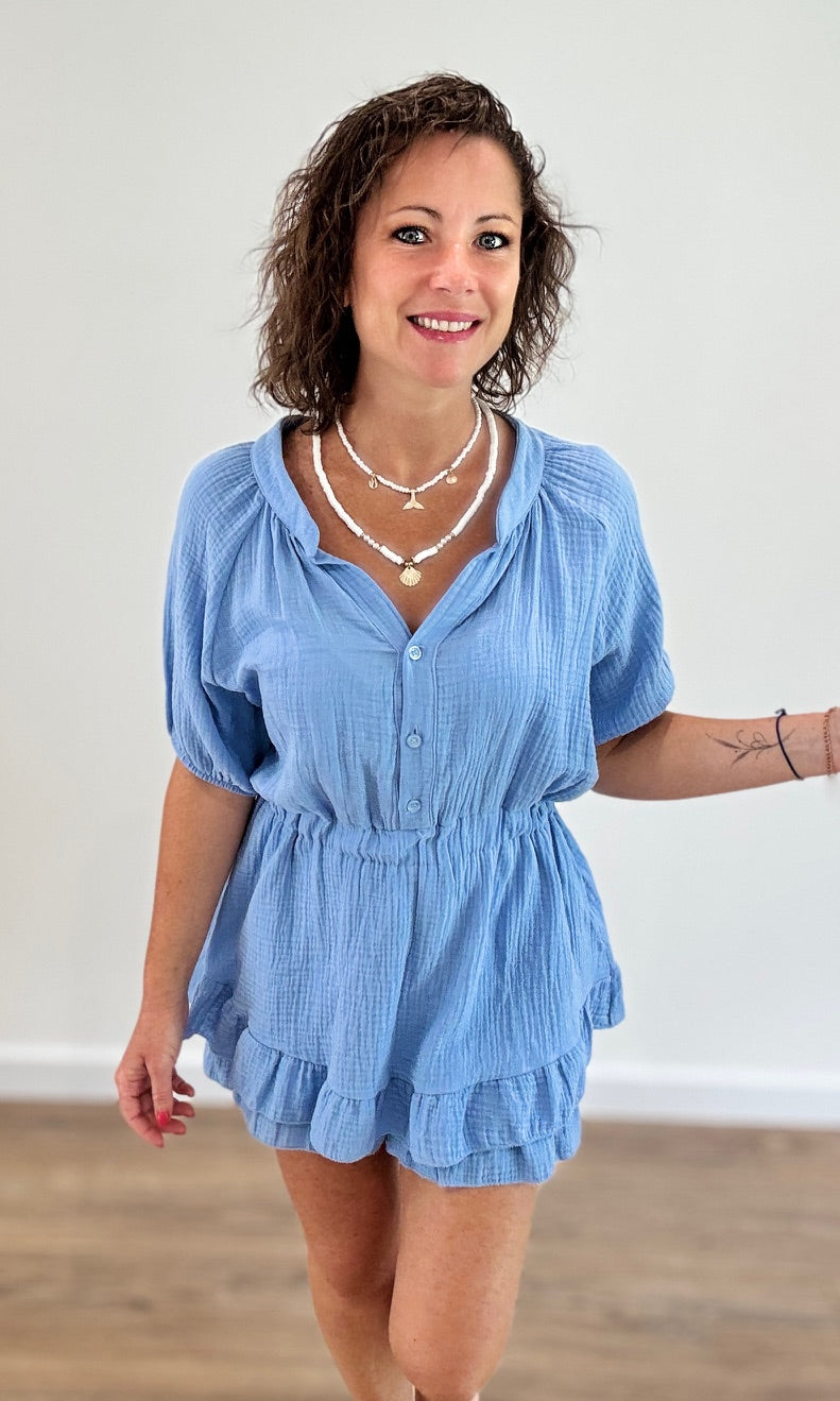 Combishort gaze de coton bleu Jupes - Shorts - Combishorts Miss Guapa