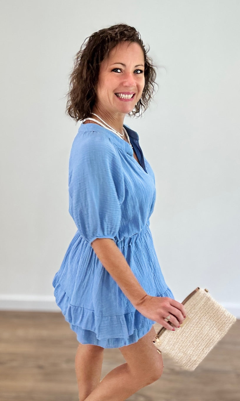 Combishort gaze de coton bleu Jupes - Shorts - Combishorts Miss Guapa