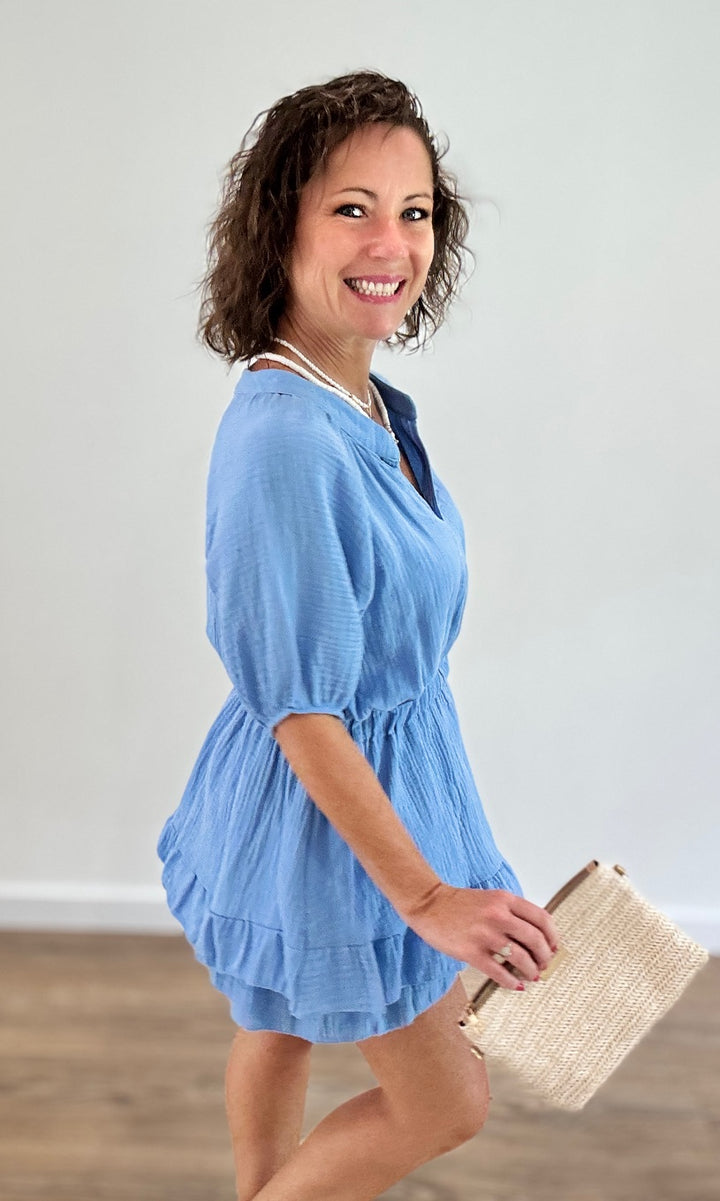 Combishort gaze de coton bleu Jupes - Shorts - Combishorts Miss Guapa