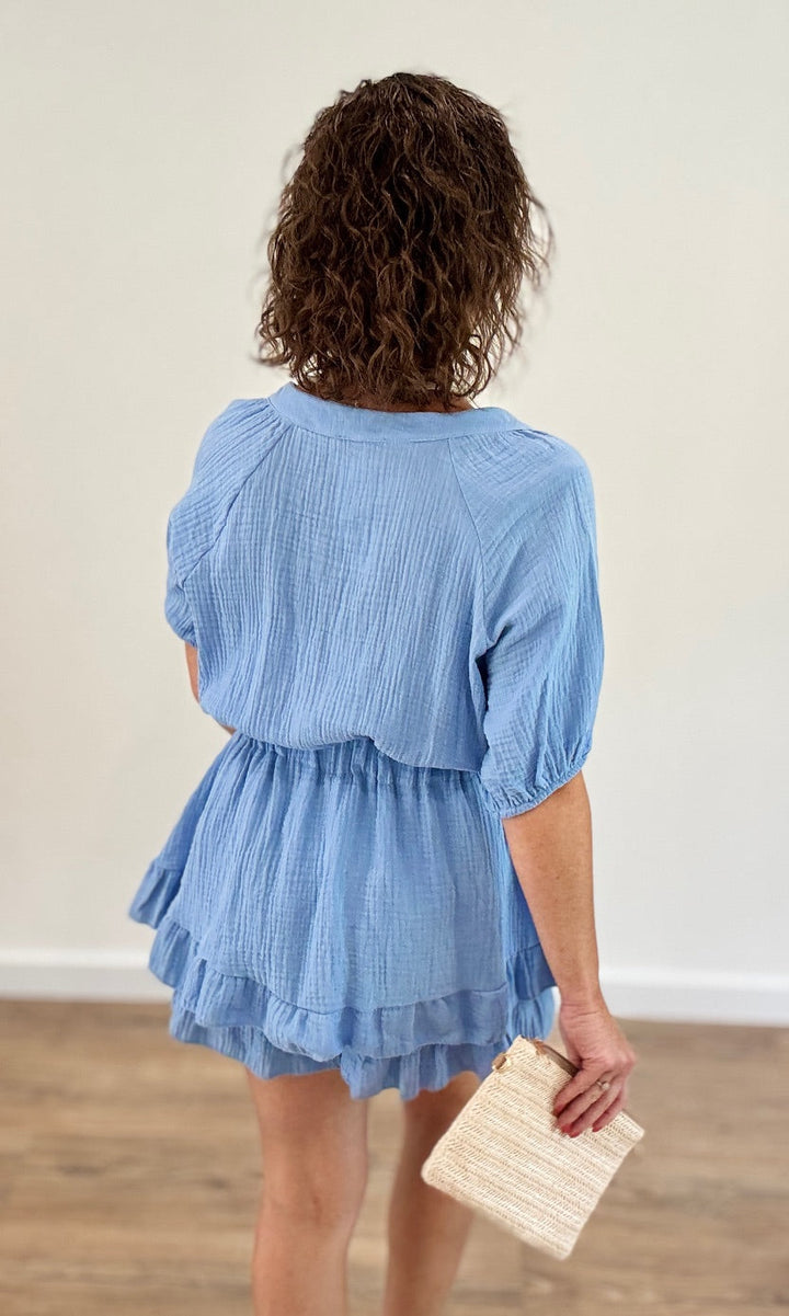 Combishort gaze de coton bleu Jupes - Shorts - Combishorts Miss Guapa