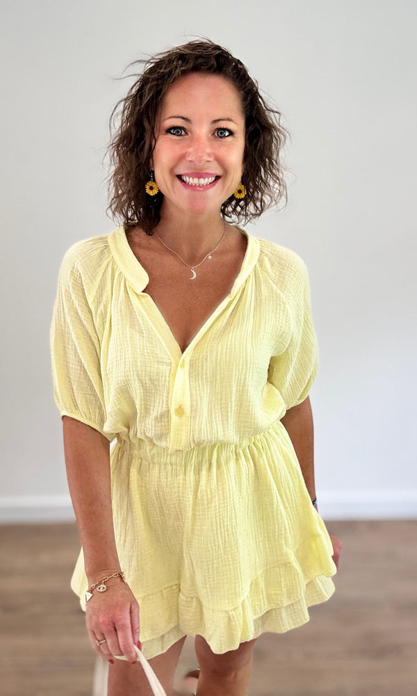 Combishort gaze de coton jaune