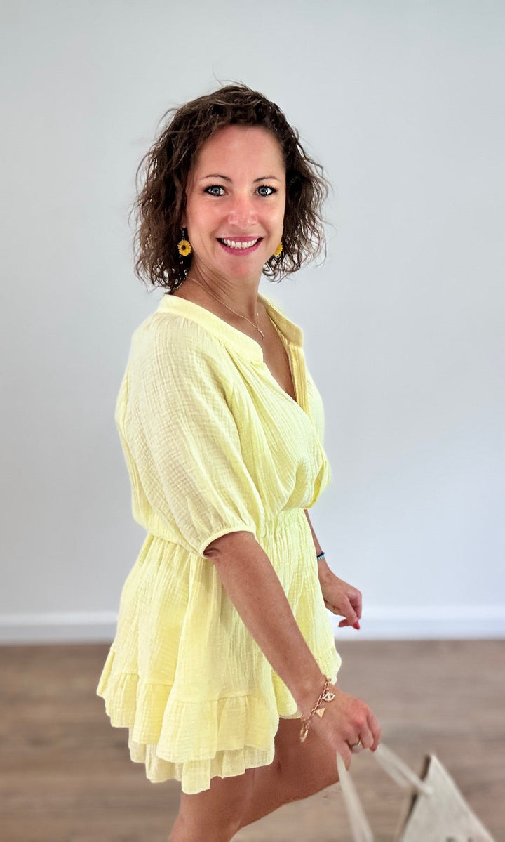 Combishort gaze de coton jaune Jupes - Shorts - Combishorts Miss Guapa