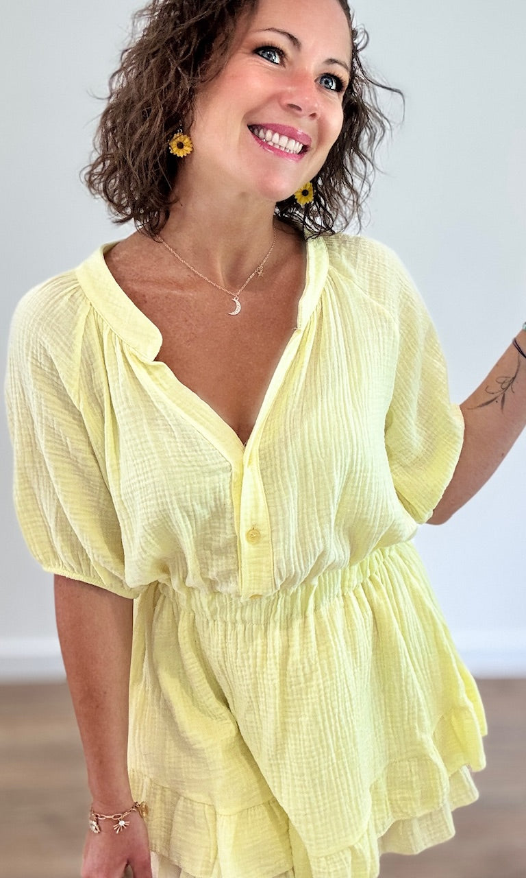 Combishort gaze de coton jaune Jupes - Shorts - Combishorts Miss Guapa