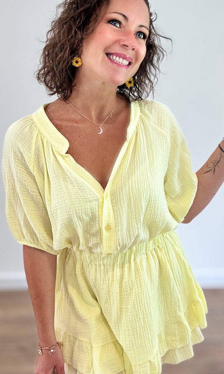 Combishort gaze de coton jaune Jupes - Shorts - Combishorts Miss Guapa