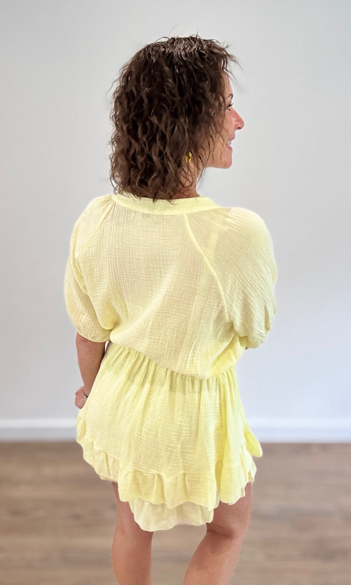 Combishort gaze de coton jaune Jupes - Shorts - Combishorts Miss Guapa