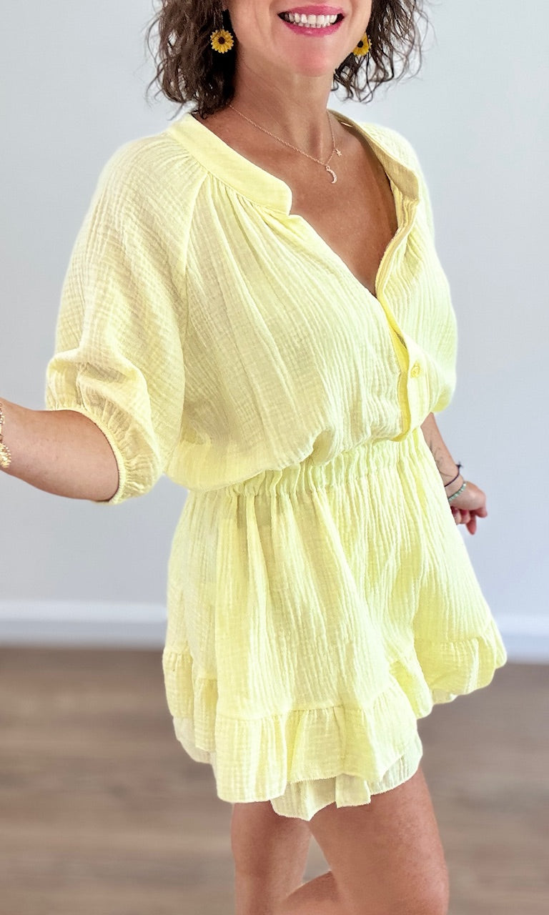 Combishort gaze de coton jaune Jupes - Shorts - Combishorts Miss Guapa