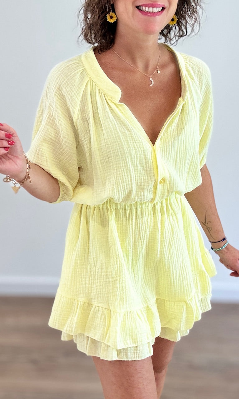Combishort gaze de coton jaune Jupes - Shorts - Combishorts Miss Guapa