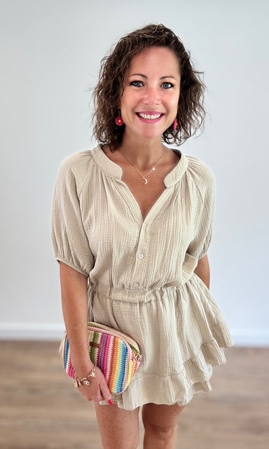 Combishort gaze de coton beige Jupes - Shorts - Combishorts Miss Guapa