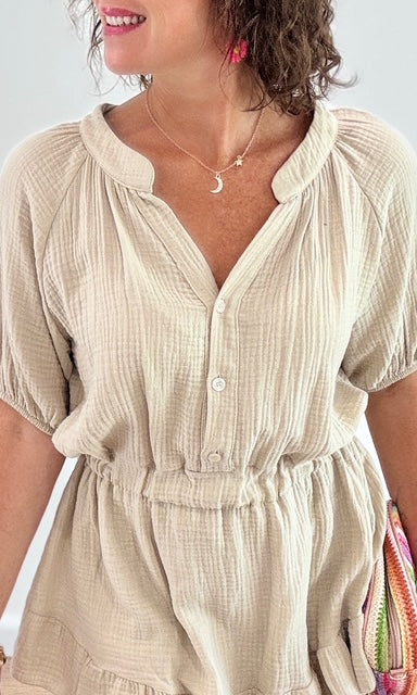 Combishort gaze de coton beige Jupes - Shorts - Combishorts Miss Guapa