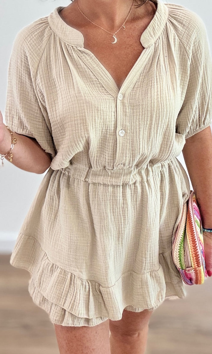 Combishort gaze de coton beige Jupes - Shorts - Combishorts Miss Guapa