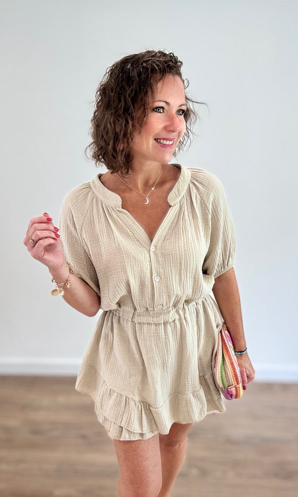 Combishort gaze de coton beige