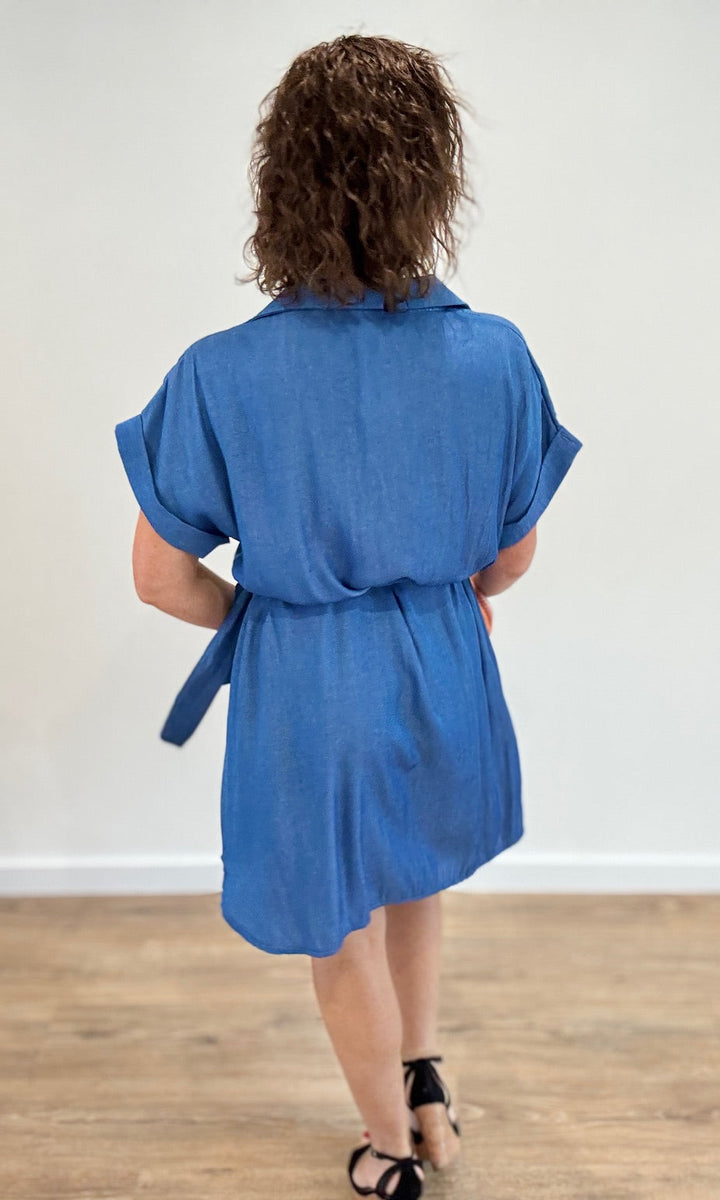 Robe chemise courte effet lin bleu jean Robes Miss Guapa