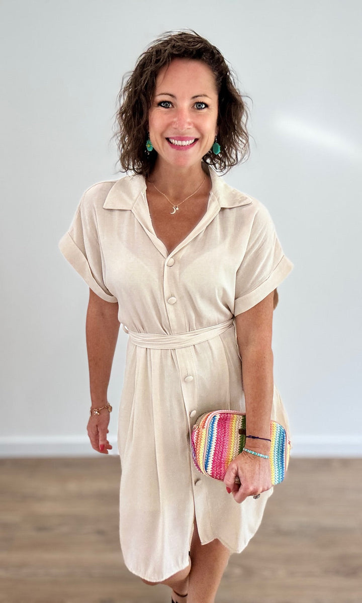 Robe chemise courte effet lin beige Robes Miss Guapa