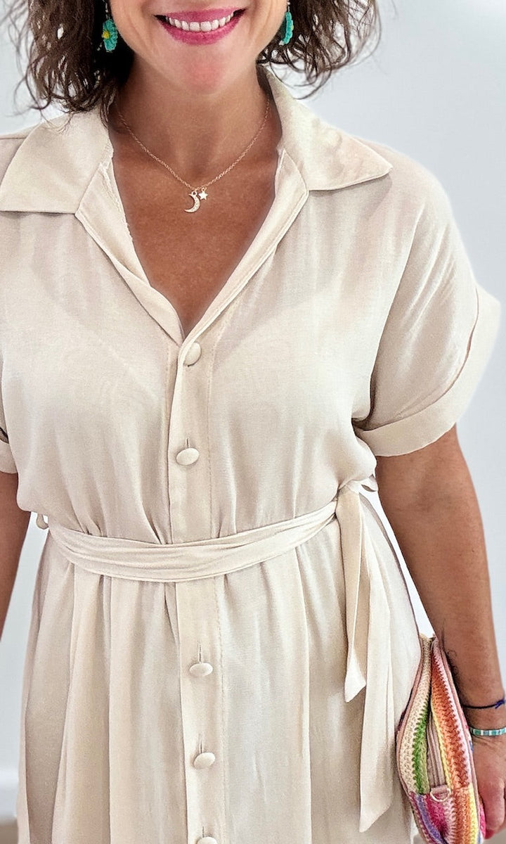 Robe chemise courte effet lin beige Robes Miss Guapa