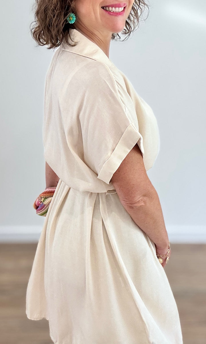 Robe chemise courte effet lin beige Robes Miss Guapa