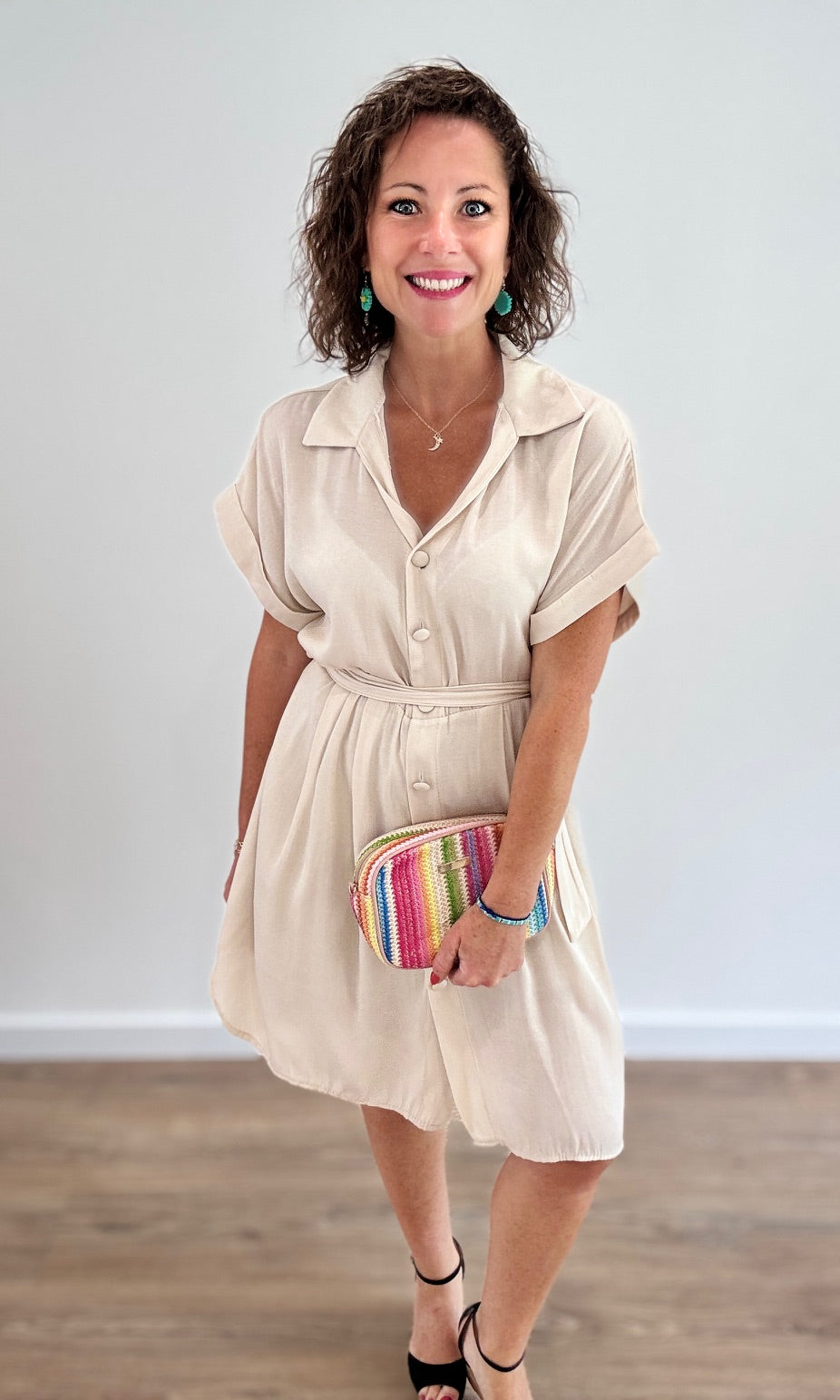 Robe chemise courte effet lin beige Robes Miss Guapa