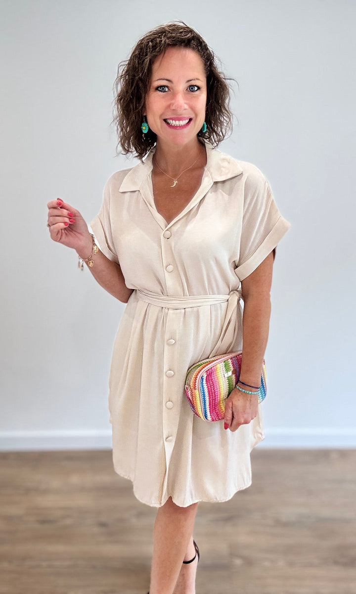 Robe chemise courte effet lin beige Robes Miss Guapa