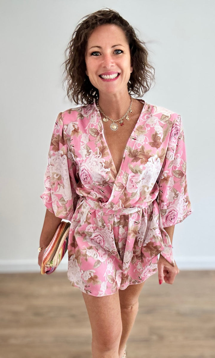 Combishort fluide à imprimé floral rose pâle Jupes - Shorts - Combishorts Miss Guapa