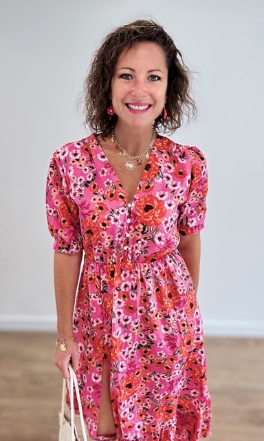 Robe longue fleurie Rose Fuchsia Robes Miss Guapa