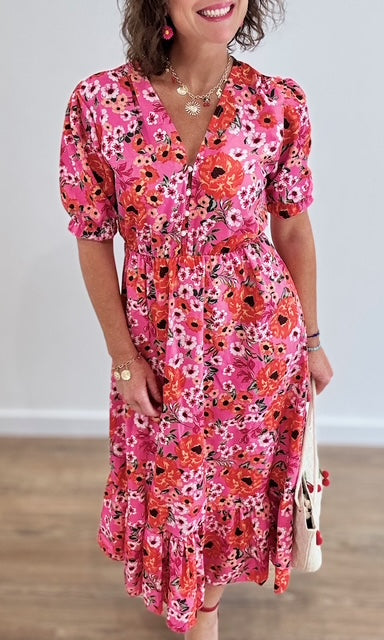 Robe longue fleurie Rose Fuchsia Robes Miss Guapa
