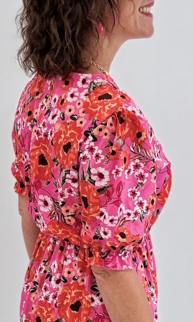 Robe longue fleurie Rose Fuchsia Robes Miss Guapa