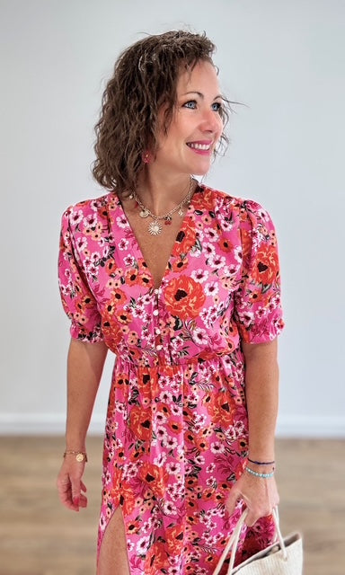 Robe longue fleurie Rose Fuchsia Robes Miss Guapa