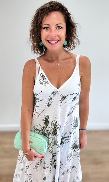 Robe longue blanche gaze de coton à imprimé floral vert Robes Miss Guapa