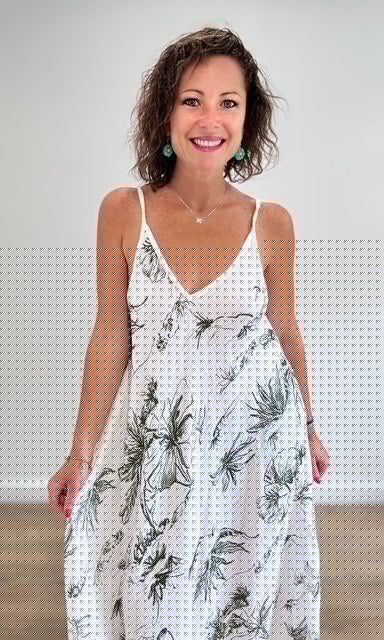 Robe longue blanche gaze de coton à imprimé floral vert Robes Miss Guapa