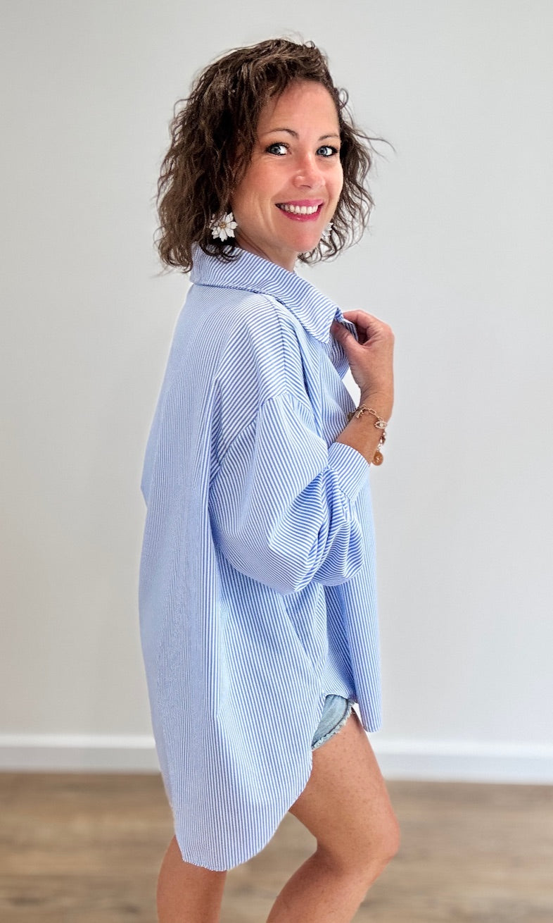 Chemise Oversize Rayée Bleue Chemises et Blouses Miss Guapa