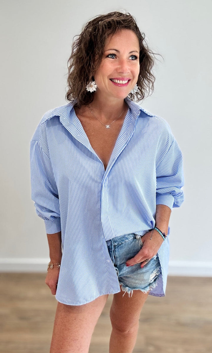 Chemise Oversize Rayée Bleue Chemises et Blouses Miss Guapa