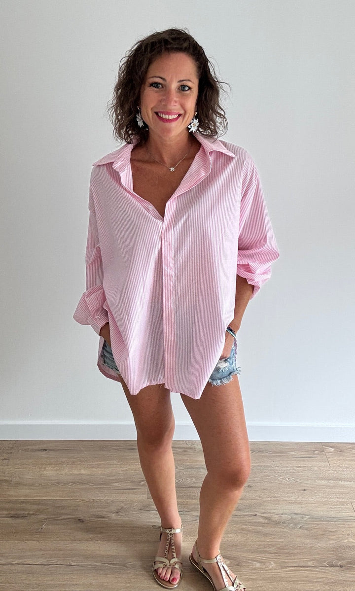 Chemise Oversize Rayée Rose Chemises et Blouses Miss Guapa