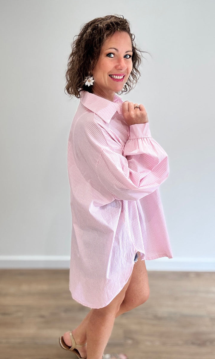 Chemise Oversize Rayée Rose Chemises et Blouses Miss Guapa