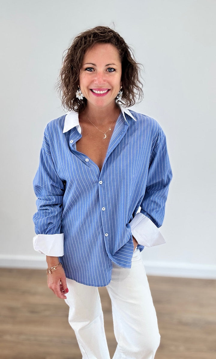 Chemise Oversize Rayée Bleu Roi Chemises et Blouses Miss Guapa