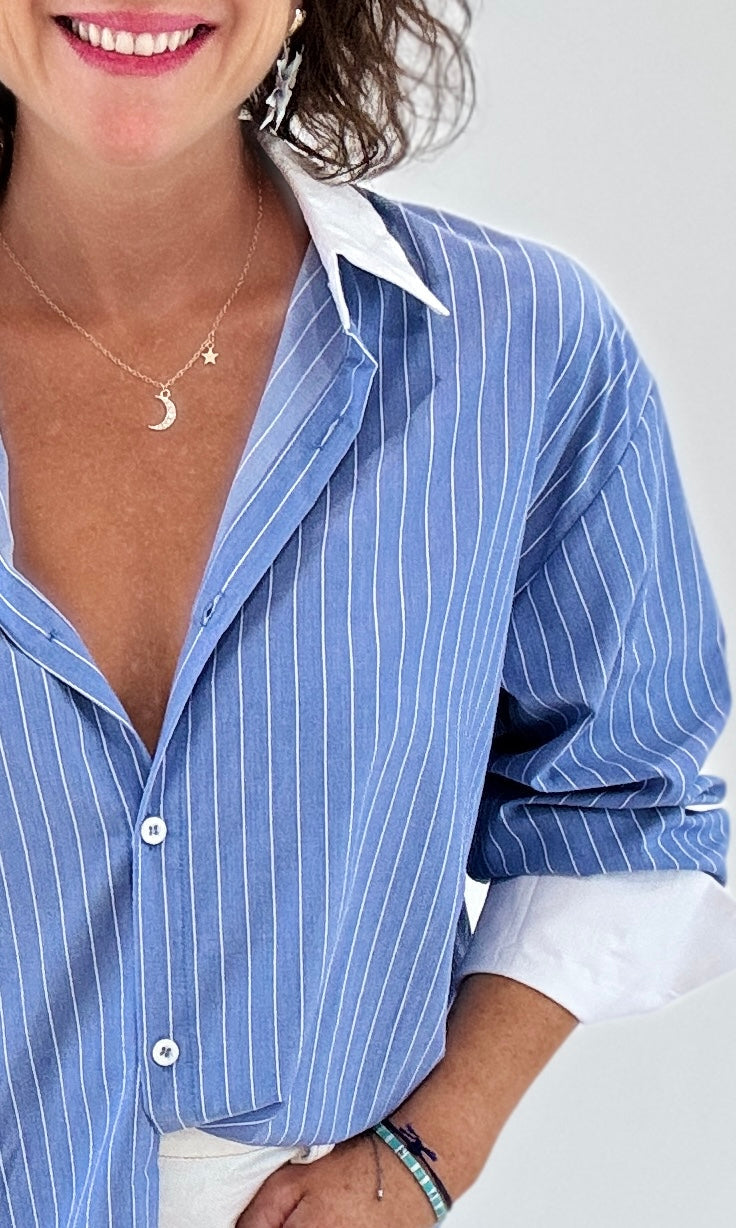 Chemise Oversize Rayée Bleu Roi Chemises et Blouses Miss Guapa