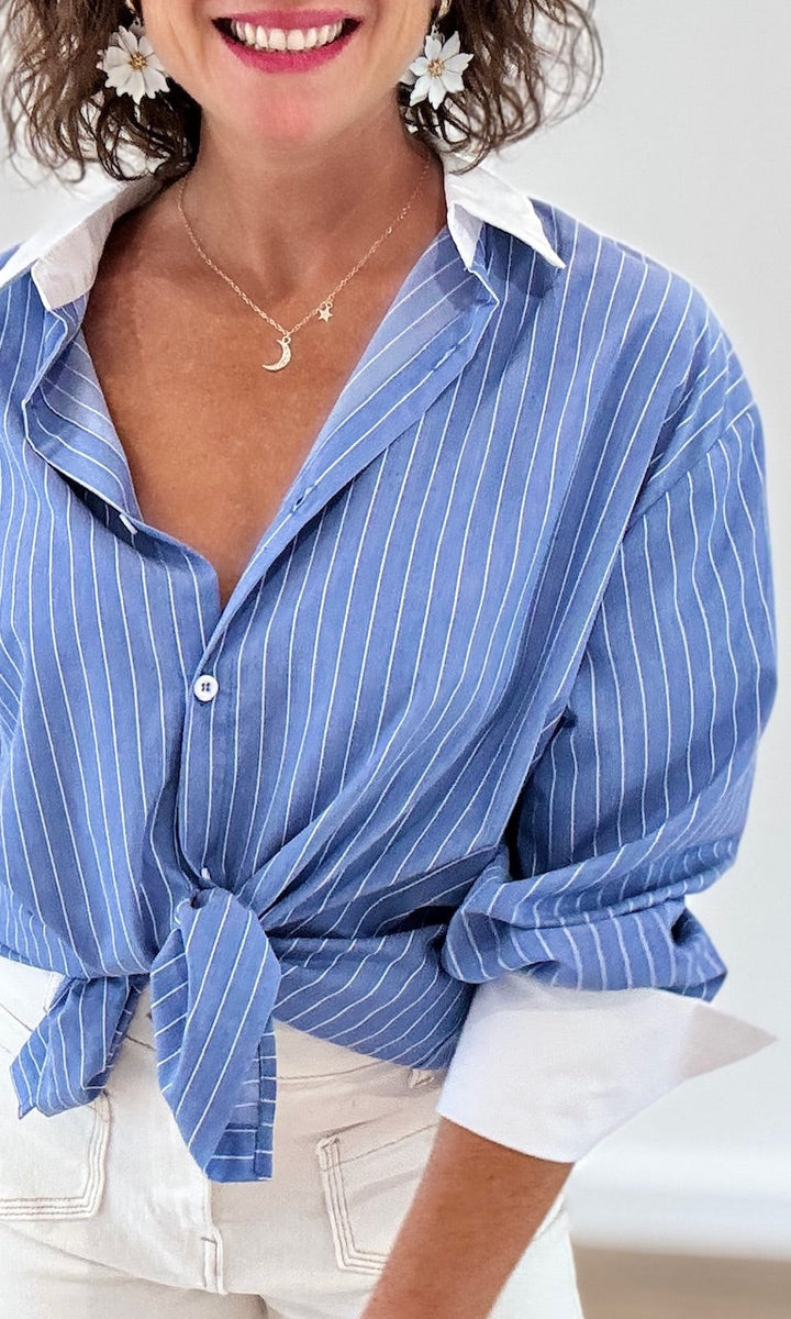 Chemise Oversize Rayée Bleu Roi Chemises et Blouses Miss Guapa