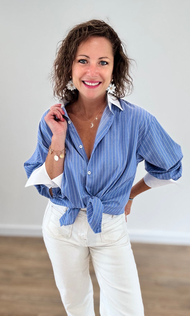 Chemise Oversize Rayée Bleu Roi Chemises et Blouses Miss Guapa