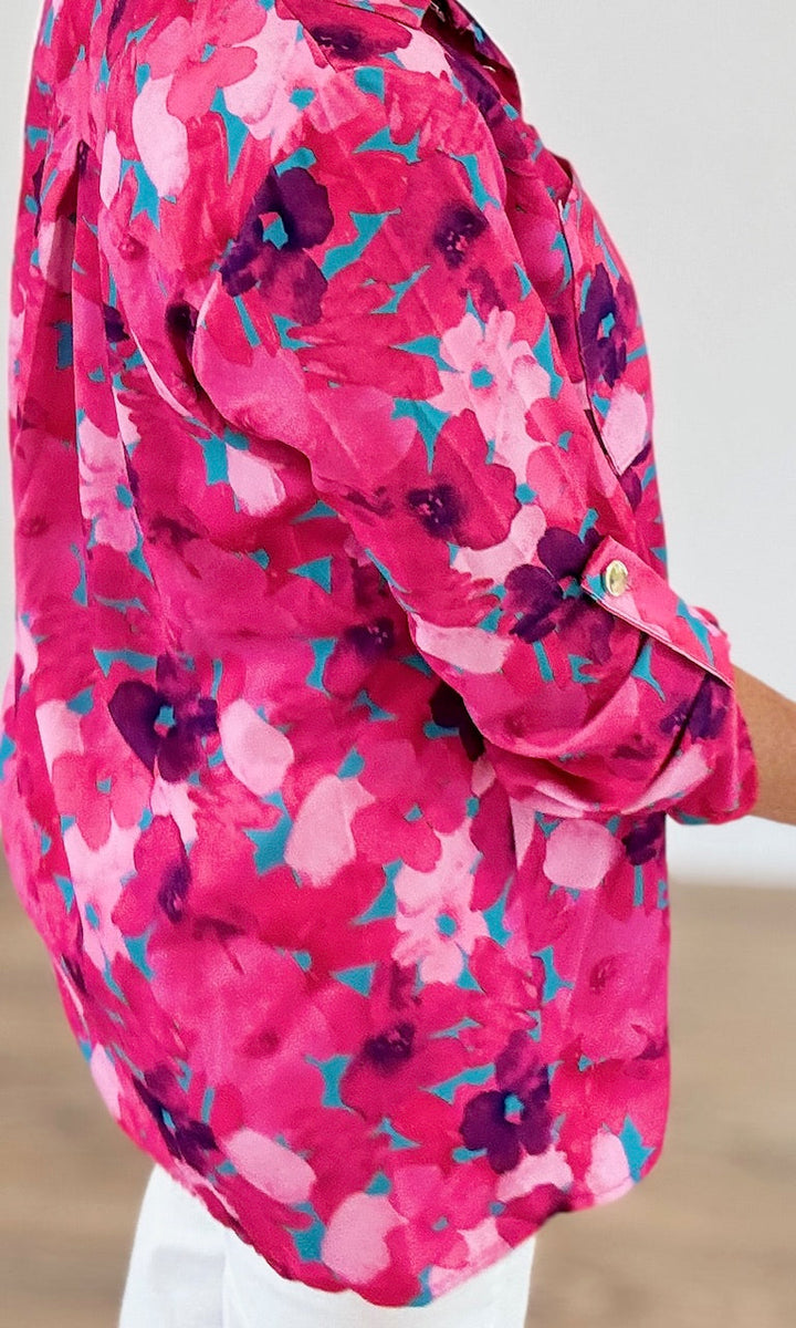 Chemise Fluide à Motifs Floraux Rose Fuchsia Chemises et Blouses Miss Guapa