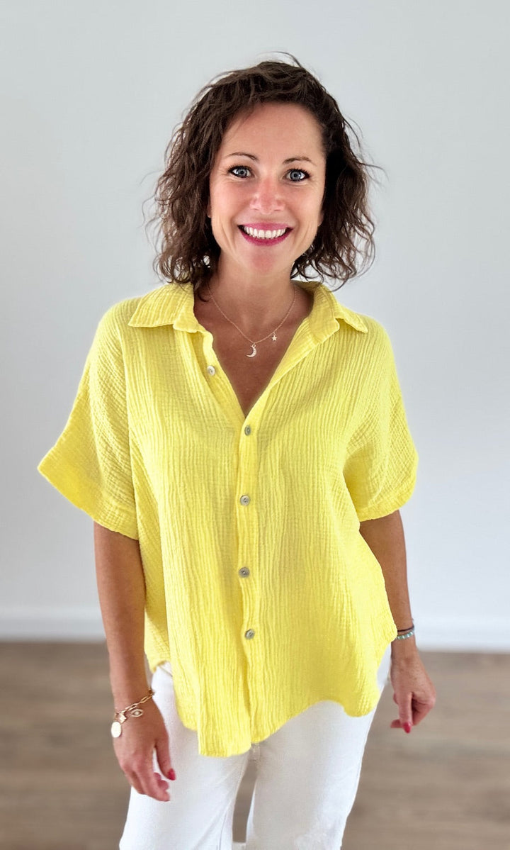 Chemise fluide oversize en gaze de coton jaune Chemises et Blouses Miss Guapa