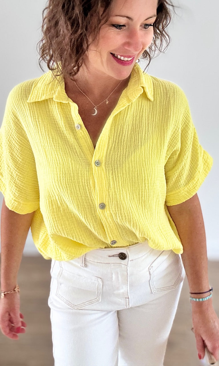 Chemise fluide oversize en gaze de coton jaune Chemises et Blouses Miss Guapa