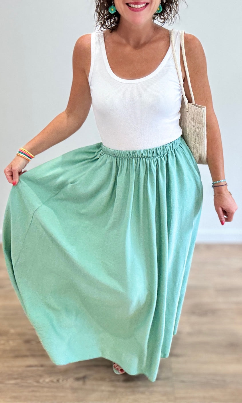 Jupe longue vert céladon Jupes - Shorts - Combishorts Miss Guapa