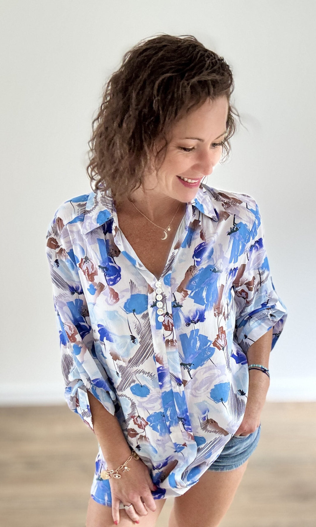 Blouse imprimée florale bleu Chemises et Blouses Miss Guapa